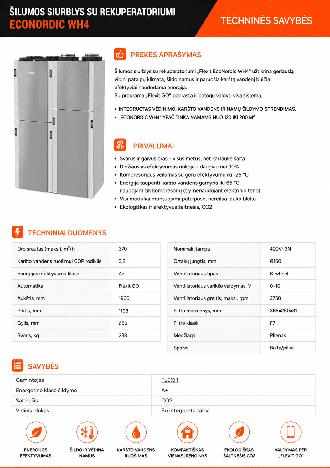 EcoNordic WH4 techninės savybės
